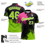 Custom Pink Neon Green-Black 3D Pattern Design Abstract Brush Stroke Performance Polo Shirt