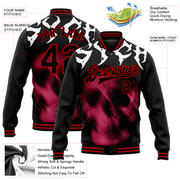 Custom Black Red Skull Fashion 3D Bomber Full-Snap Varsity Letterman Jacket