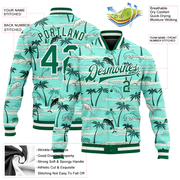 Custom Aqua Kelly Green-White Hawaii Palm Trees 3D Bomber Full-Snap Varsity Letterman Jacket