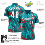Custom Teal Red-White 3D Bowling Line Performance Polo Shirt