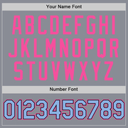 Custom Gray Light Blue Black-Pink Bomber Full-Snap Varsity Letterman Hoodie Jacket