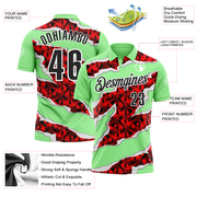 Custom Pea Green Black-Red 3D Bowling Torn Paper Style Performance Polo Shirt