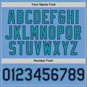 Custom Light Blue Navy Gray-Teal Bomber Full-Snap Varsity Letterman Two Tone Hoodie Jacket