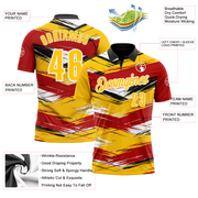 Custom Red Yellow-Black 3D Bowling Abstract Grunge Art Performance Polo Shirt