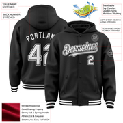 Custom Black White Bomber Full-Snap Varsity Letterman Hoodie Jacket