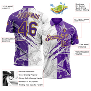 Custom Graffiti Pattern Purple-Old Gold 3D Scratch Performance Golf Polo Shirt