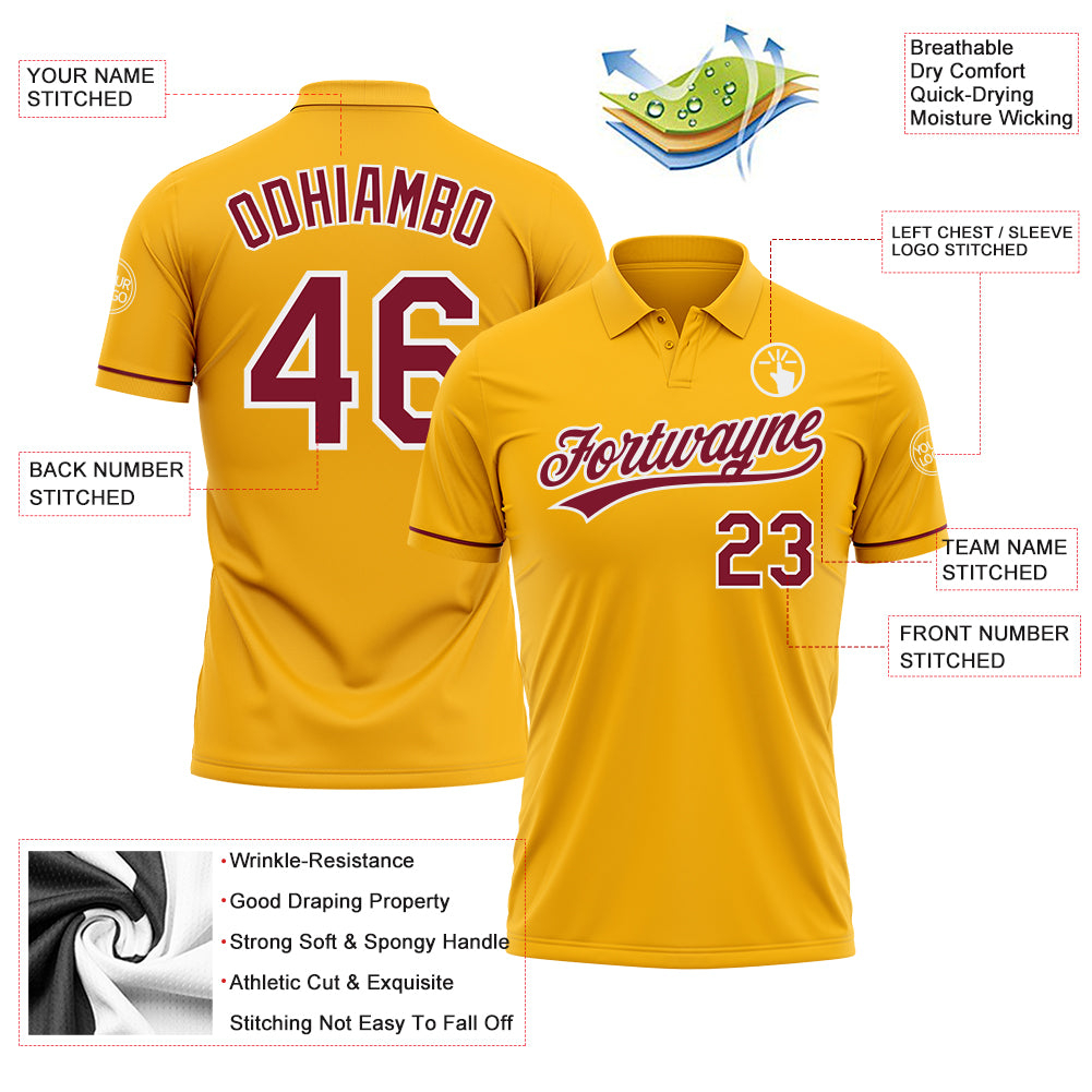 Custom Gold Crimson-White Performance Vapor Golf Polo Shirt