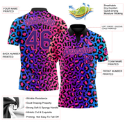 Custom Pink Purple-Black 3D Pattern Design Leopard Print Performance Golf Polo Shirt