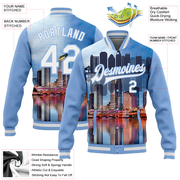 Custom Light Blue White Tampa Florida City Edition 3D Bomber Full-Snap Varsity Letterman Jacket