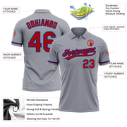 Custom Gray Red-Royal Performance Vapor Golf Polo Shirt