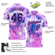 Custom Tie Dye Royal-Pink 3D Performance Golf Polo Shirt