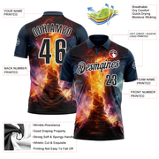 Custom Navy Black-White 3D Bowling Burning Flame Performance Polo Shirt