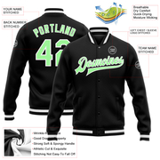 Custom Black Pea Green-White Bomber Full-Snap Varsity Letterman Jacket
