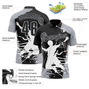 Custom Black Gray-White 3D Tennis Performance Polo Shirt