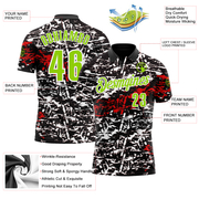 Custom Black Neon Green-Red 3D Bowling Abstract Grunge Art Performance Polo Shirt