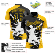 Custom Black Yellow-White 3D Tennis Performance Polo Shirt