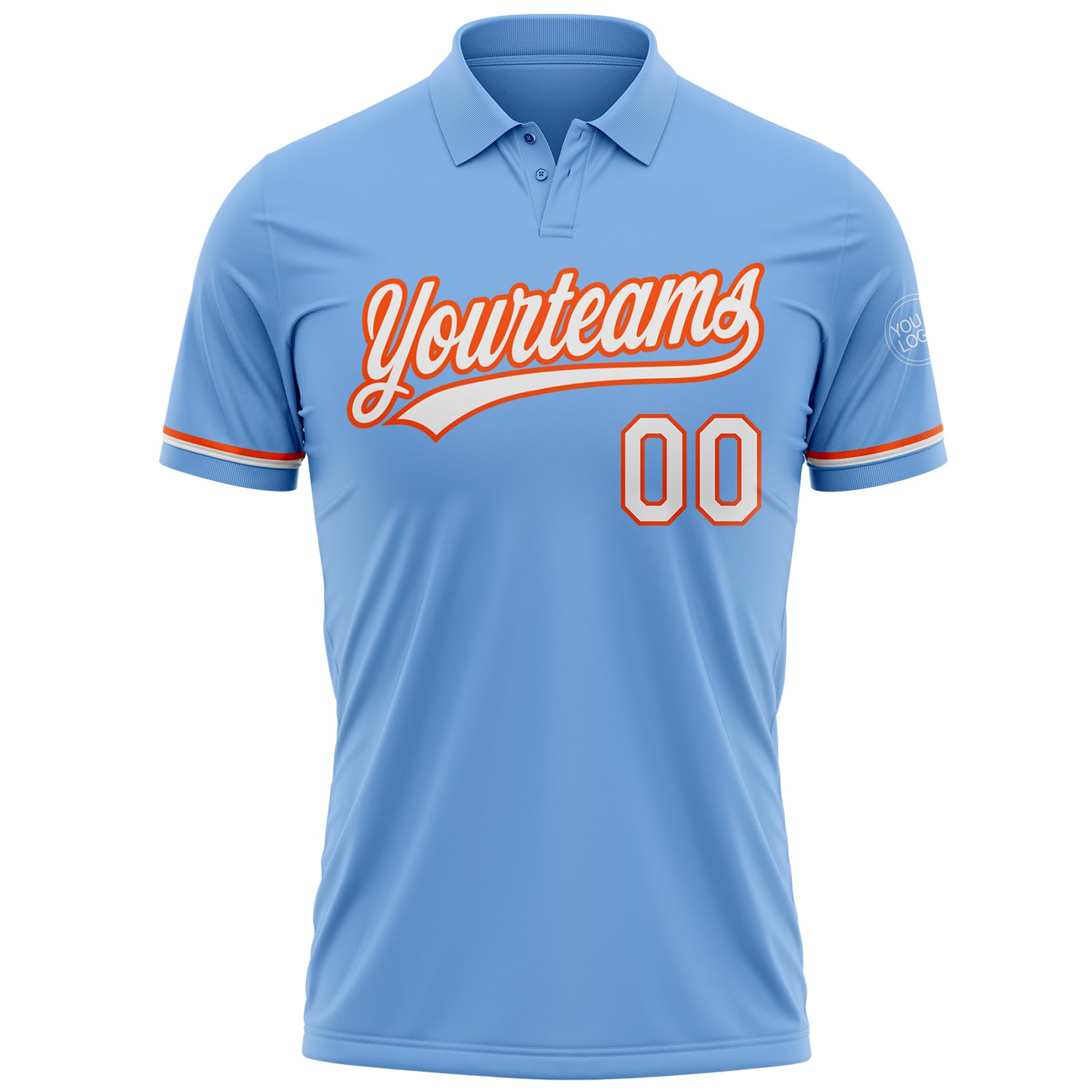 Custom Light Blue White-Orange Performance Vapor Golf Polo Shirt