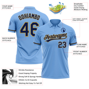 Custom Light Blue Navy-Old Gold Performance Vapor Golf Polo Shirt