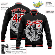 Custom Black Red-White Skull Fashion 3D Bomber Full-Snap Varsity Letterman Jacket