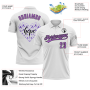 Custom White Medium Purple-Black 3D World Cancer Day Heart Ribbon Hope Performance Polo Shirt