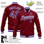 Custom Crimson Purple-White Bomber Full-Snap Varsity Letterman Jacket