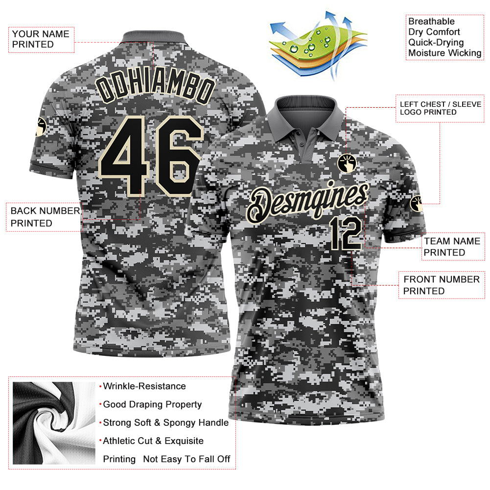 Custom Camo Black-Cream 3D Performance Salute To Service Golf Polo Shirt