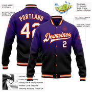 Custom Purple White Black-Orange Bomber Full-Snap Varsity Letterman Fade Fashion Jacket