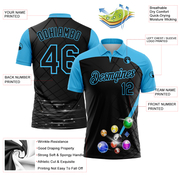 Custom Black Sky Blue 3D Pattern Design Billiards Performance Polo Shirt