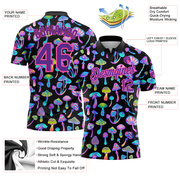 Custom Black Purple-Pink 3D Pattern Design Magic Mushrooms Psychedelic Hallucination Performance Golf Polo Shirt