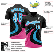 Custom Black Sky Blue-Pink 3D Bowling Geometric Shape Performance Polo Shirt