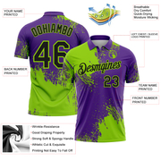 Custom Neon Green Black-Purple 3D Pattern Design Abstract Brush Stroke Performance Polo Shirt