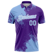 Custom Light Blue Purple-White 3D Pattern Design Abstract Brush Stroke Performance Polo Shirt