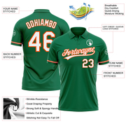 Custom Kelly Green White-Orange Performance Vapor Golf Polo Shirt