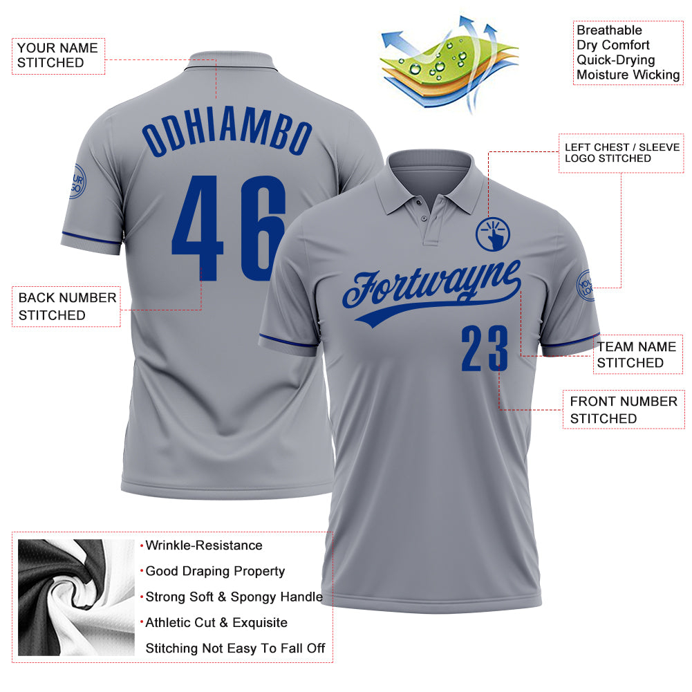 Custom Gray Royal Performance Vapor Golf Polo Shirt