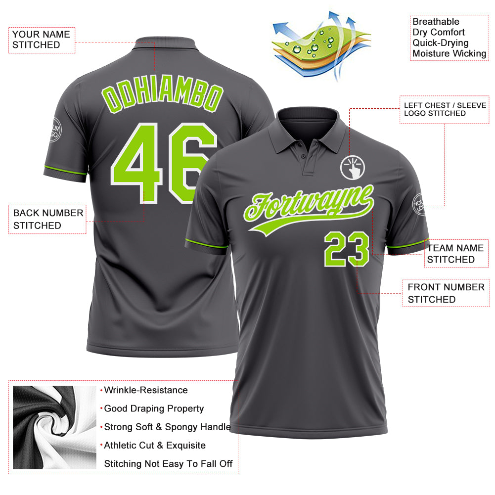 Custom Steel Gray Neon Green-White Performance Vapor Golf Polo Shirt