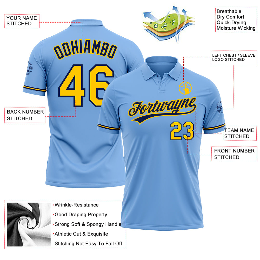 Custom Light Blue Yellow-Navy Performance Vapor Golf Polo Shirt