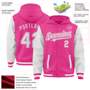 Custom Pink White Bomber Full-Snap Varsity Letterman Two Tone Hoodie Jacket