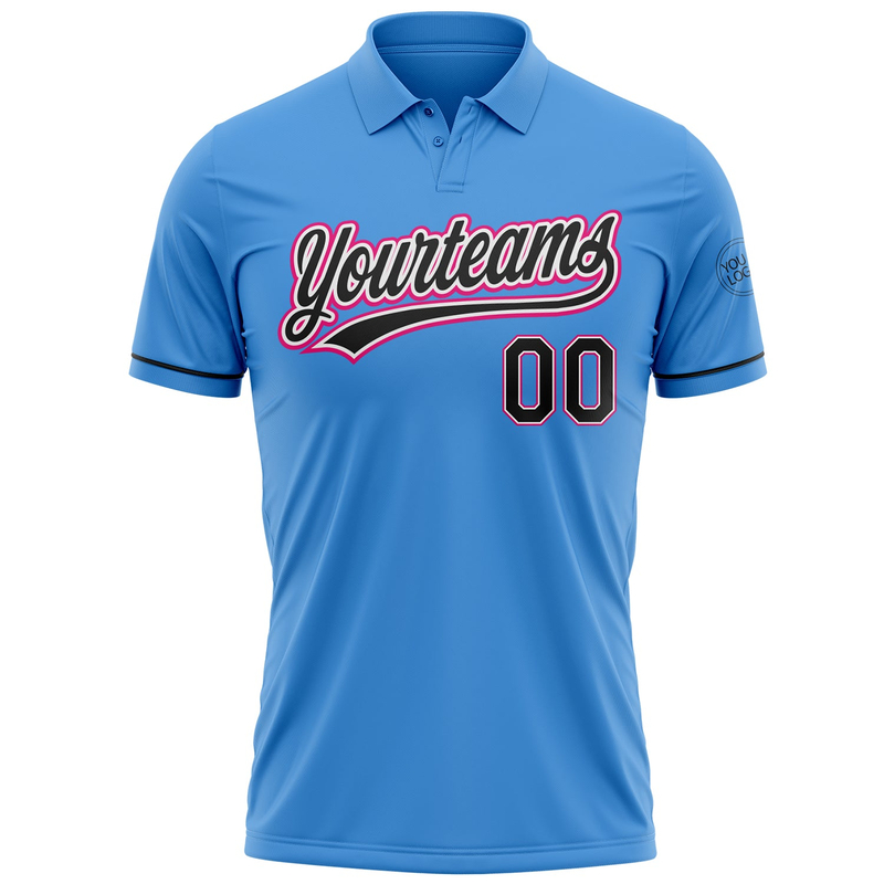 Custom Powder Blue Black-Hot Pink Performance Vapor Golf Polo Shirt