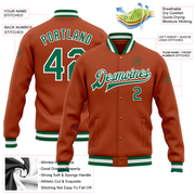 Custom Texas Orange Kelly Green-White Bomber Full-Snap Varsity Letterman Jacket