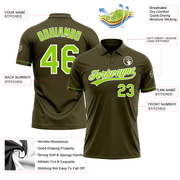 Custom Olive Neon Green-White Performance Vapor Salute To Service Golf Polo Shirt