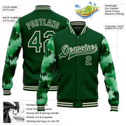 Custom Green Cream Camo Sleeves 3D Pattern Design Bomber Full-Snap Varsity Letterman Jacket