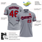 Custom Gray Red-Navy Performance Vapor Golf Polo Shirt