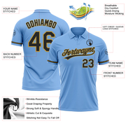 Custom Light Blue Black-Old Gold Performance Vapor Golf Polo Shirt