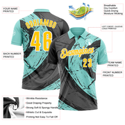 Custom Ice Blue Yellow-Steel Gray 3D Bowling Splash Ink Performance Polo Shirt