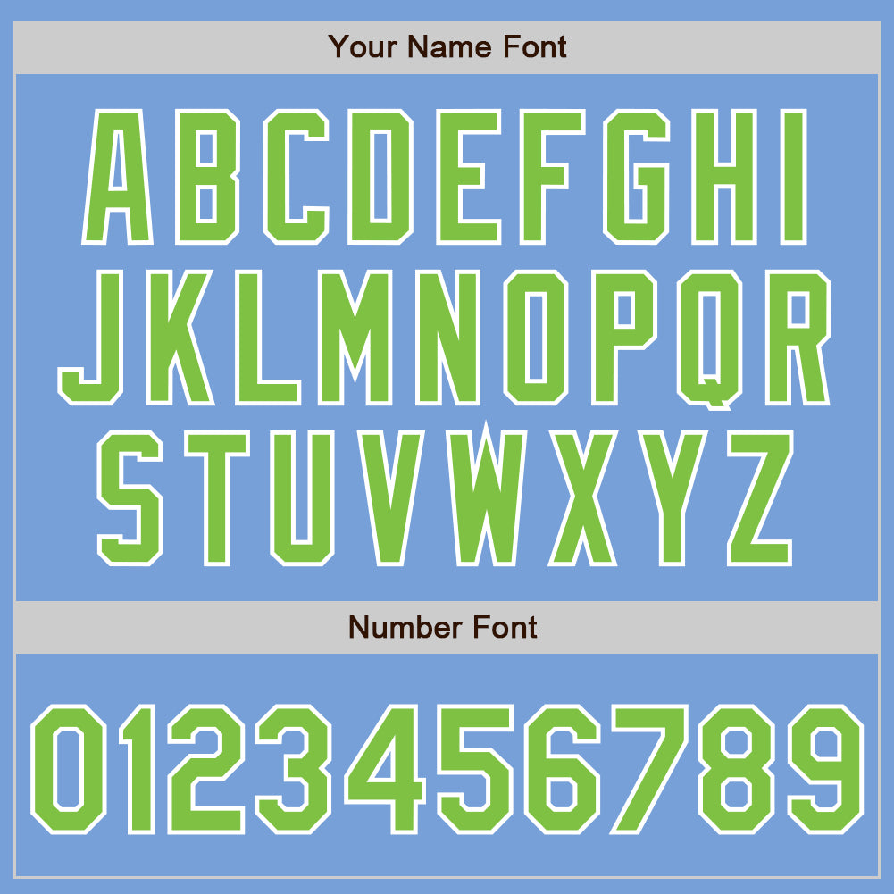 Custom Light Blue Neon Green-White Bomber Full-Snap Varsity Letterman Jacket