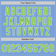 Custom Light Blue Neon Green-White Bomber Full-Snap Varsity Letterman Jacket