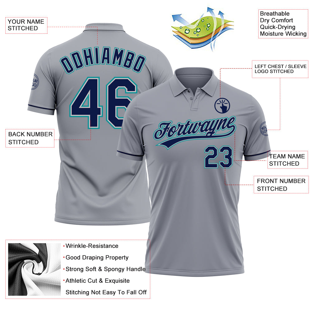 Custom Gray Navy-Teal Performance Vapor Golf Polo Shirt