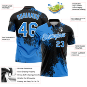 Custom Powder Blue Black-White 3D Pattern Design Abstract Brush Stroke Performance Polo Shirt
