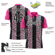 Custom Black Pink-White 3D Bowling Geometric Shape Performance Polo Shirt