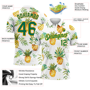 Custom White Kelly Green-Gold 3D Pattern Design Pineapples Performance Golf Polo Shirt